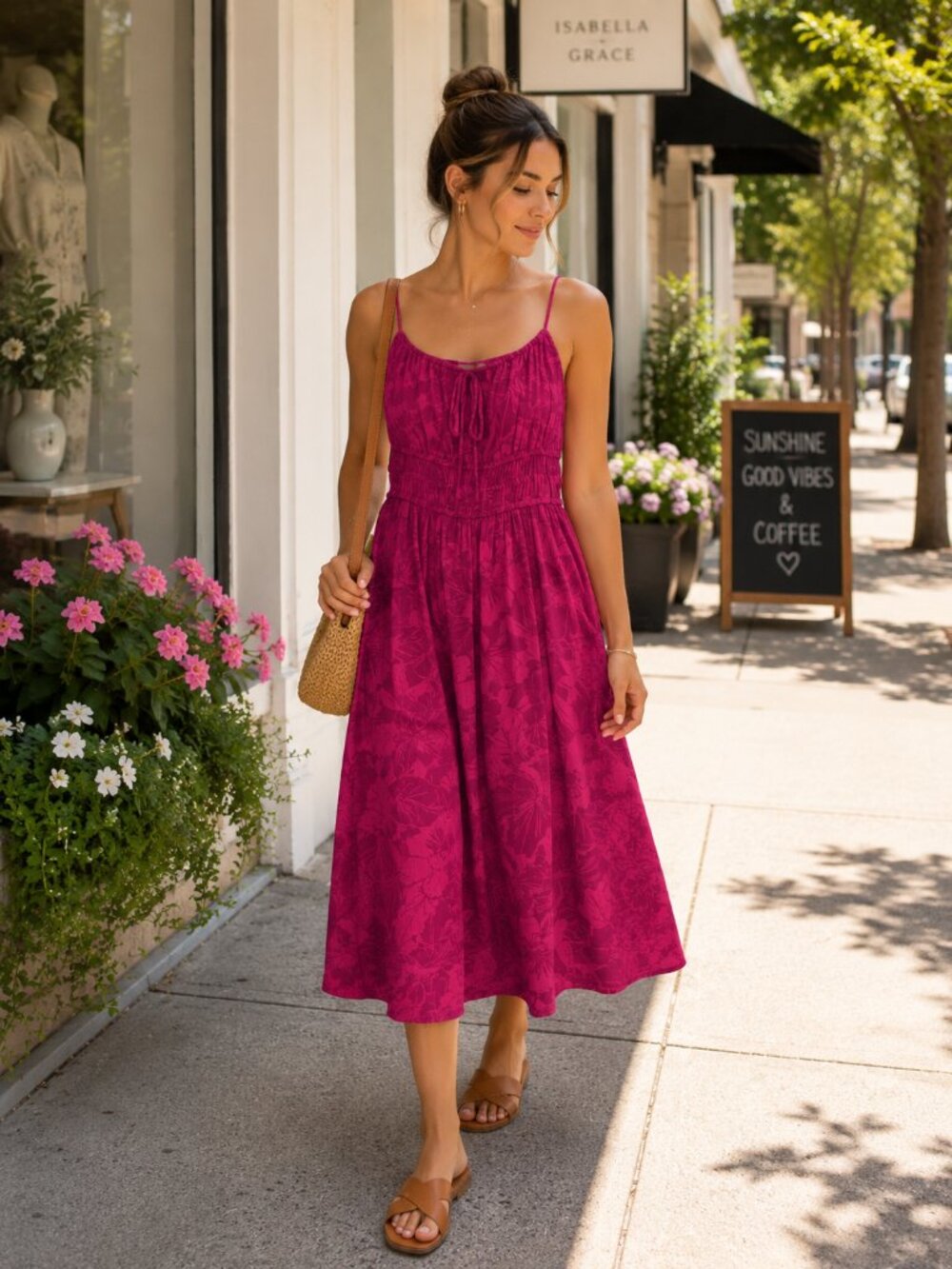 GAP Fuchsia Pink Floral Midi Dress